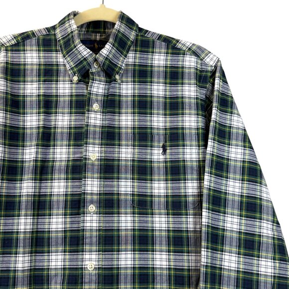 POLO RALPH LAUREN Men’s Long-Sleeve Blue and Green Plaid Button Down Shirt - Picture 4 of 11